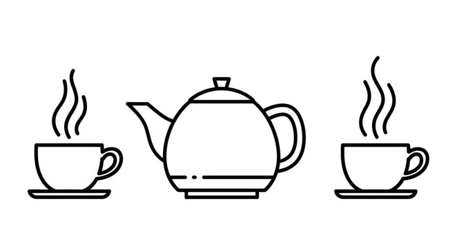 Hot Tea Set Icon: Teapot and Two Cups with Steam