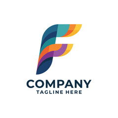 Fototapeta premium This vibrant logo features a stylized letter F with colorful flowing shapes, symbolizing innovation, creativity, and modernity in branding or business identity.
