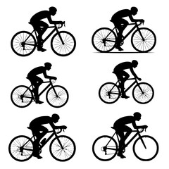 Obraz premium Collection of professional cyclist silhouettes on road bikes isolated on white