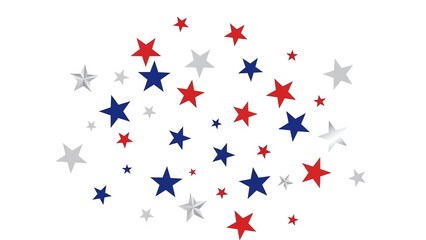 Fototapeta premium Stars Pattern in Red Blue and Silver on White Background
