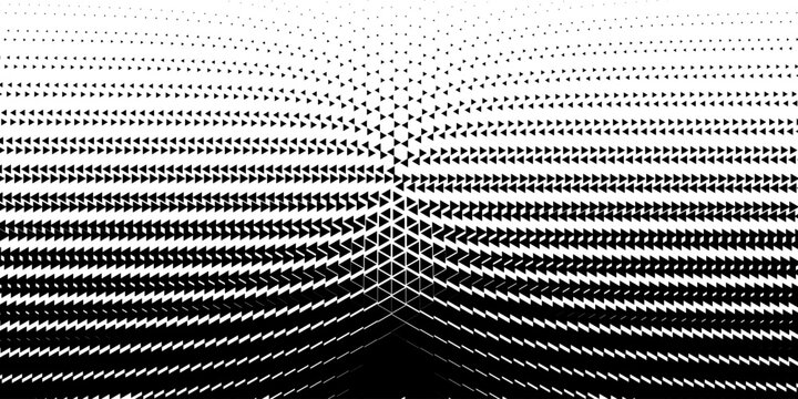 Geometric pattern of black diamonds on a white background.Seamless in one direction.Option with a short fade out.The radial transformation method.