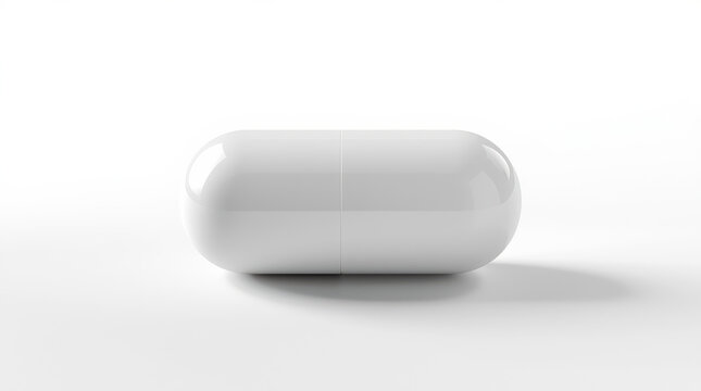 White glossy capsule on clean surface with soft shadow conveying minimal calm