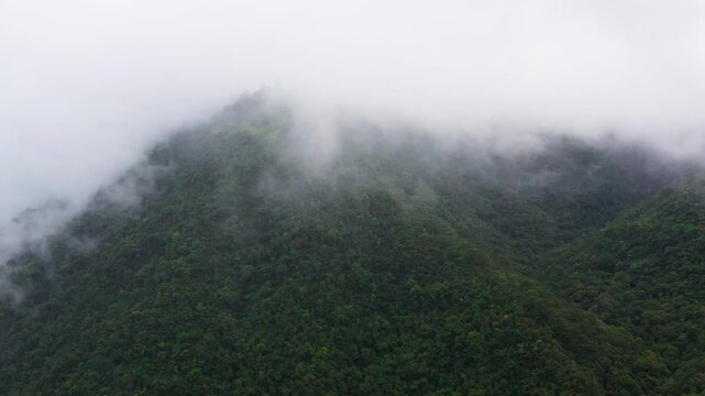 The mountain range is covered with evergreen rain forest. Cordillera on Luzon Island, Philippines, aerial view.