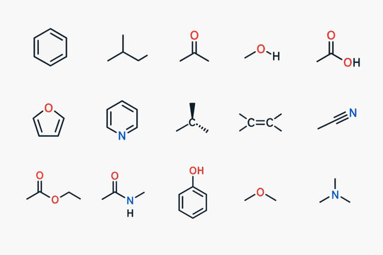 Minimalist Organic Chemistry Molecule Structural Formula Icon Set For Research