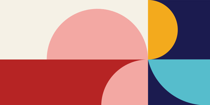 Abstract Geometric Pattern with Colorful Semicircles and Quadrants.