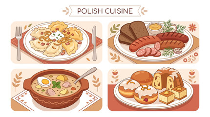 An Assortment of Traditional Polish Foods Including Dumplings, Sausages, Soups, and Pastries © Nining