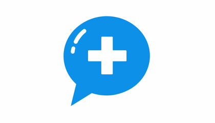 Obraz premium Blue speech bubble with a white plus sign inside, symbolizing adding content or new information in a communication context