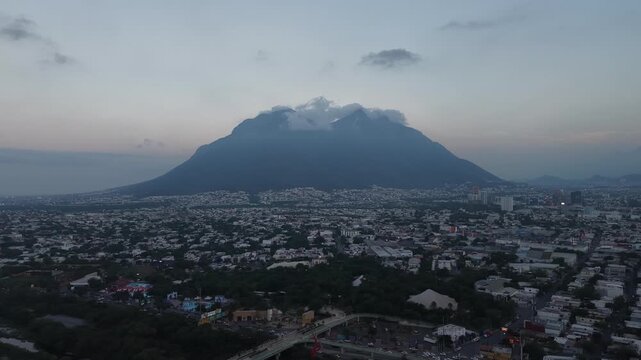 Aerial View of Cerro de la Silla During Blue Hour in Monterrey Mexico