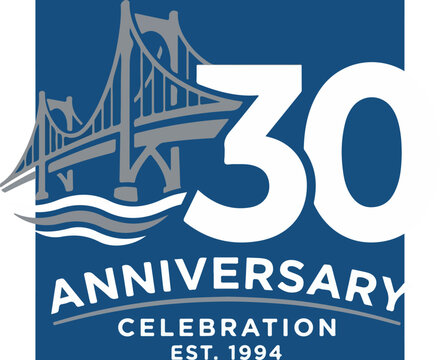 30th Anniversary Celebration Logo Featuring Bridge Illustration.