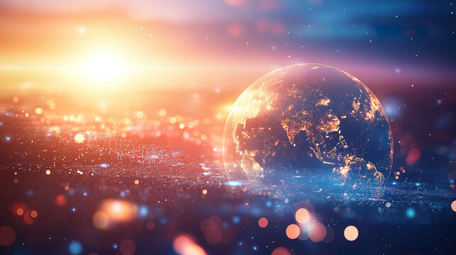 Earth Planet Floating in Space with Sun and Stars