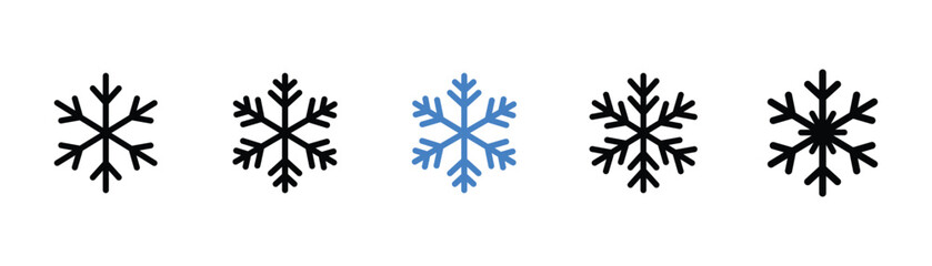 Snowflake line art icon set with winter ice cold frost symbols, decorative crystal season vector illustration