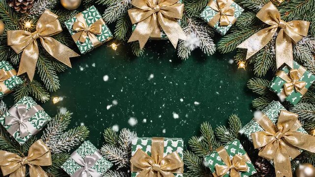 Christmas gift boxes with pine branches for creative digital media and visual arts