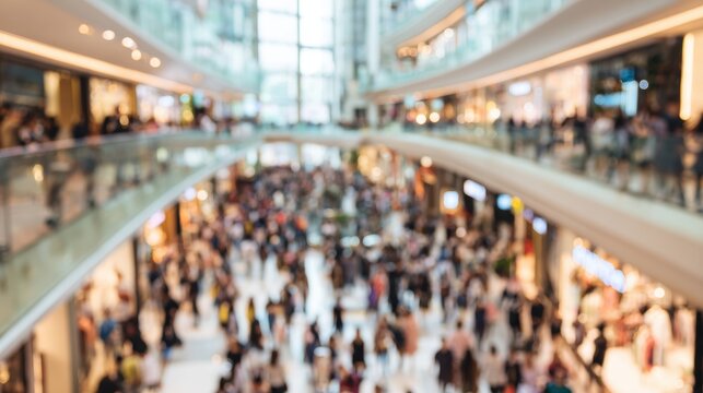 Abstract blurred photo of many people shopping inside department store or modern  shopping mall. Urban lifestyle and black Friday shopping, motion, speed, blurred, group, city, modern