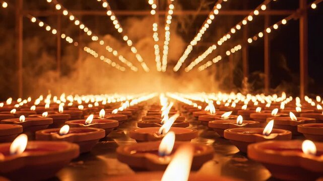 Shani Jayanti Celebration with Rows of Burning Traditional Clay Diyas
