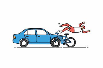 Obraz premium Car Accident with Bicycle and Cyclist Falling Illustration