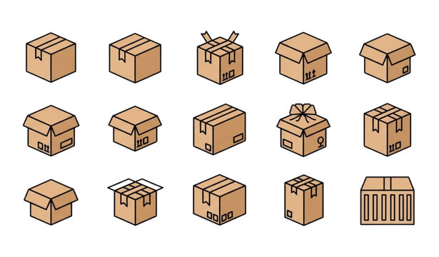 Collection of cardboard boxes in various styles and configurations