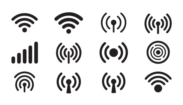 Collection of wifi signal strength and volume bars icons on white background.