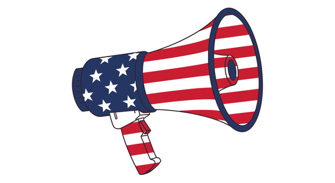 USA Flag Megaphone - Announcement, Protest, Freedom of Speech Symbol