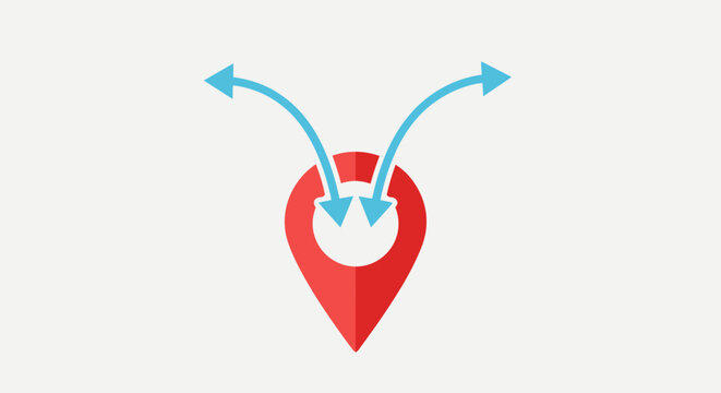 Red location pin icon with arrows.