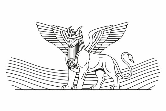 Lamassu Winged Bull Line Art Mesopotamian Symbol