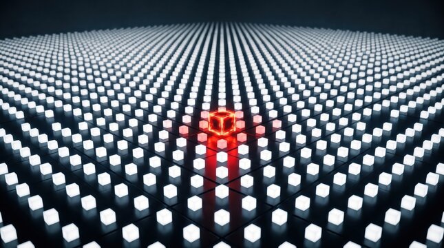 Unique red pixel stands out in sea of white pixels on dark background