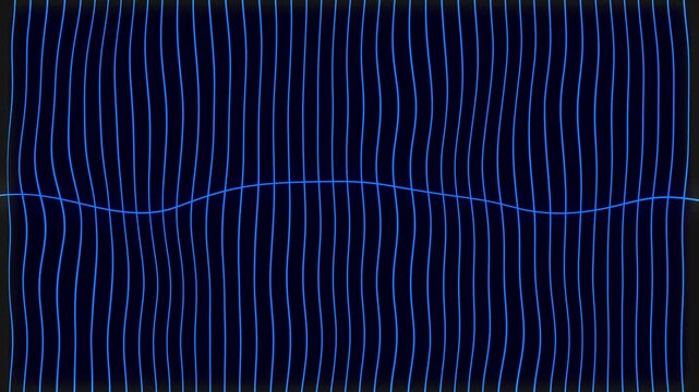 Blue neon streaks ripple across dark digital waves. Futuristic motion pulses like liquid energy through virtual space. Abstract lines form a rhythm