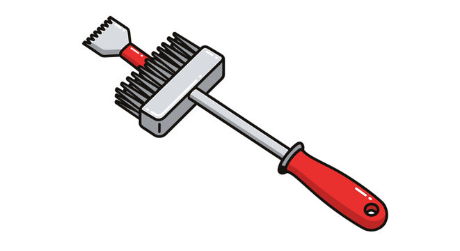 Red handled wire brush tool.