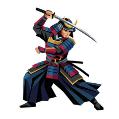 Obraz premium Low poly samurai warrior in dynamic pose
