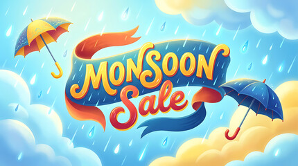 Obraz premium Captivating monsoon sale banner illustration vector art promotional graphic design for seasonal discounts and marketing