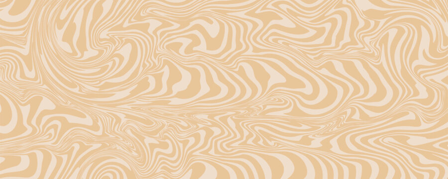 Beige marble acrylic swirl seamless pattern. Coffee latte, caramel, ice cream texture. 1970s trippy psychedelic waves print background. eps10