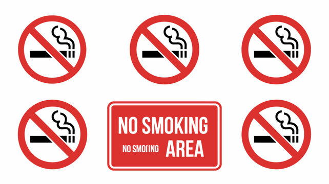 A collection of no smoking signs featuring crossed out cigarettes within red circles and a rectangular no smoking sign high quality professional detailed modern elegant stylish