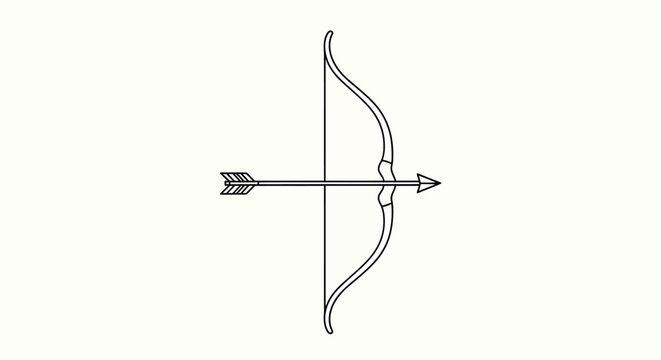 Simple Black and White Illustration of a Bow and Arrow.