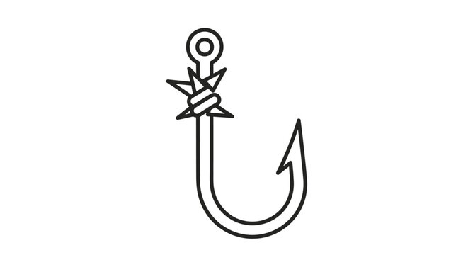 Simple Black and White Illustration of a Fishing Hook.