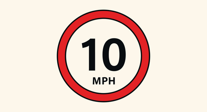 Speed limit sign ten miles per hour.