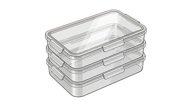 Stack of three clear plastic food storage containers with lids.