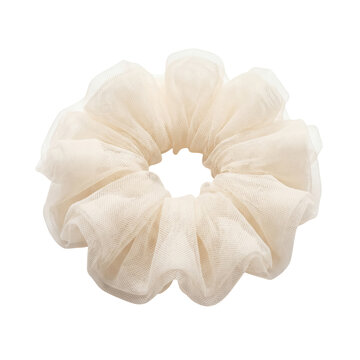 Cream sheer mesh fabric hair scrunchie accessory
