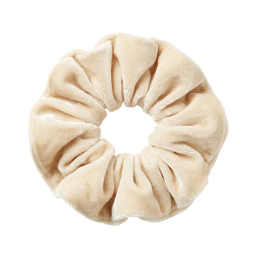 Soft cream velvet hair scrunchie accessory isolated