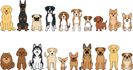 Large Vector Collection Of Cute Cartoon Dog Breeds Featuring Golden Retriever Husky German Shepherd And French Bulldog © MdMojnu