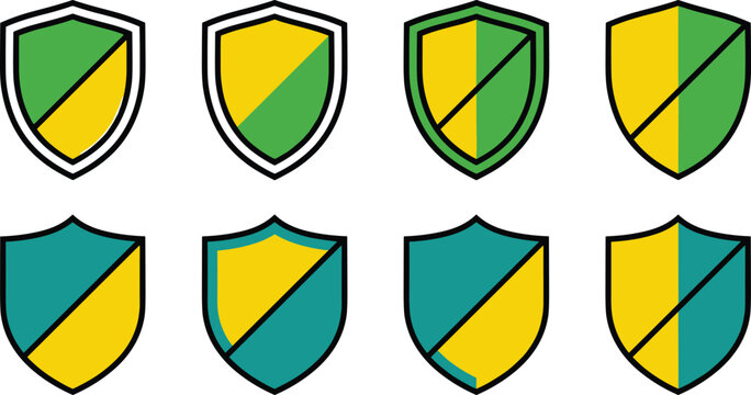 Geometric Shield Set with Green and Yellow Designs for Logo, Icon, and Emblem Illustration