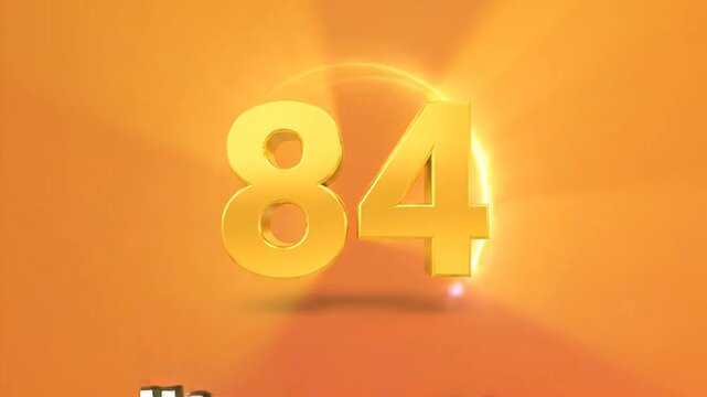Golden Number 84 with Abstract Backgrounds and Celebration Text.