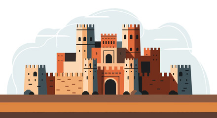 Obraz premium Majestic Medieval Castle Fortress Illustration.