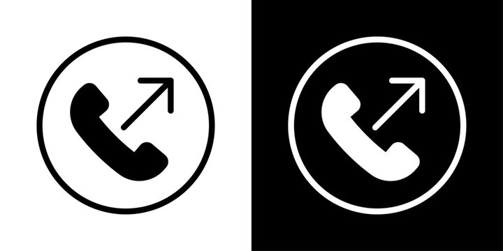 Call outgoing icon with phone receiver and arrow in outline style representing outgoing call, mobile communication and contact action UI.
