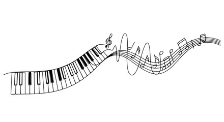 Abstract Piano Keyboard with Musical Notes Wave - Creative Music Concept © Vector