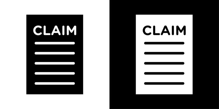 Claim icon in solid style representing insurance claim, document verification, request submission and financial service processing.