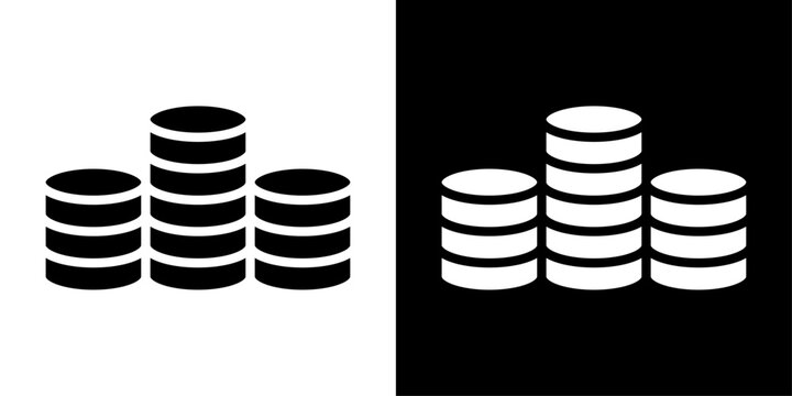 Coin stack icon in solid style representing money savings, financial growth, digital payment, banking investment and fintech business UI.