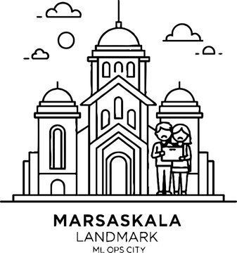 Marsaskala landmark building line art vector illustration
