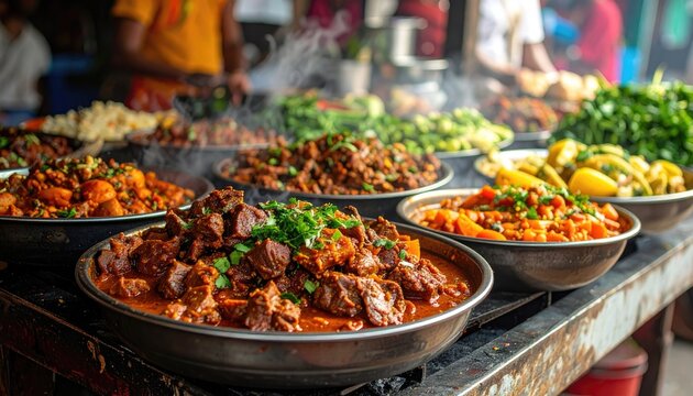 Beef paya nihari displayed for sale in a local Bangladeshi market,