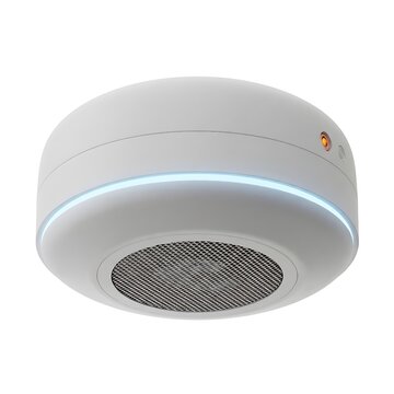 White smoke detector with blue light, round shape, mesh grill alarm