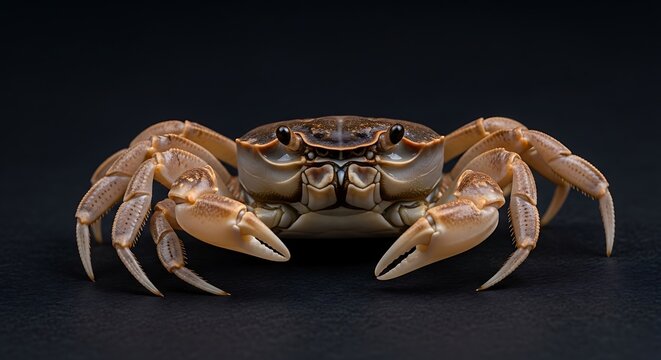 Brown crab on dark background closeup.