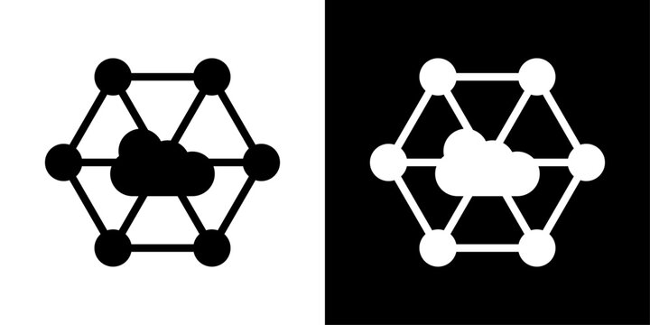 Distributed system icon representing network architecture, connected nodes, cloud computing, and decentralized data systems.